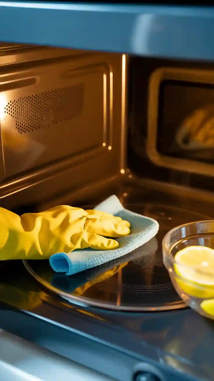 A hand effortlessly wiping the inside of a microwave clean, showcasing the power of steam cleaning hacks.