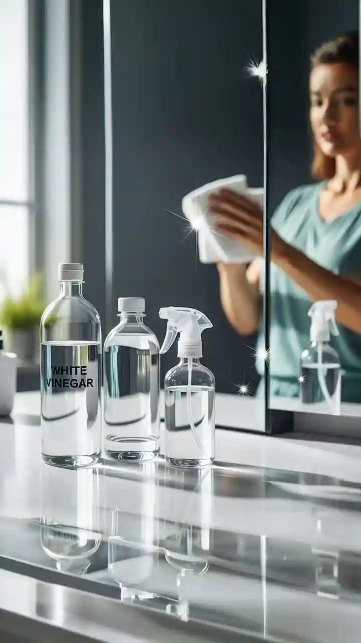 Ingredients for a DIY streak-free glass cleaner, a key recipe for natural and eco-friendly cleaning.