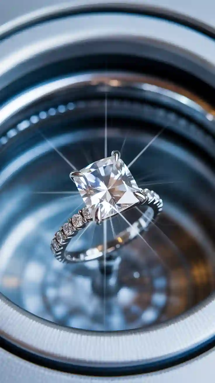 A sparkling diamond ring being lifted from an ultrasonic jewelry cleaner, one of the best cleaning tools for valuables.
